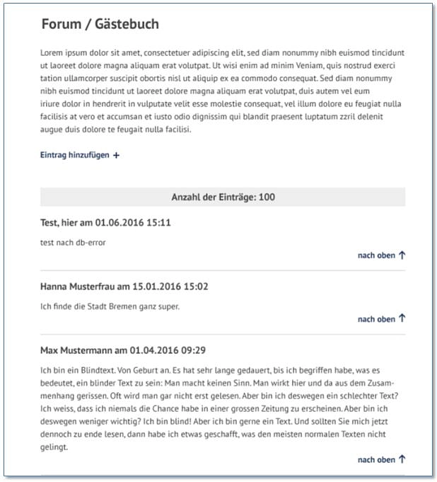 Bildschirmfoto Gästebuch